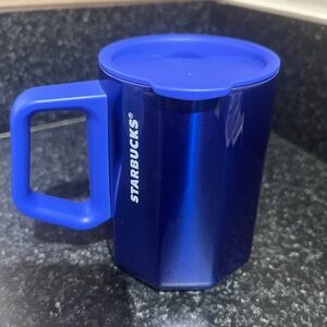Starbucks Coffee Mug Gloss Blue Stainless Steel Cup with Lid 12oz
